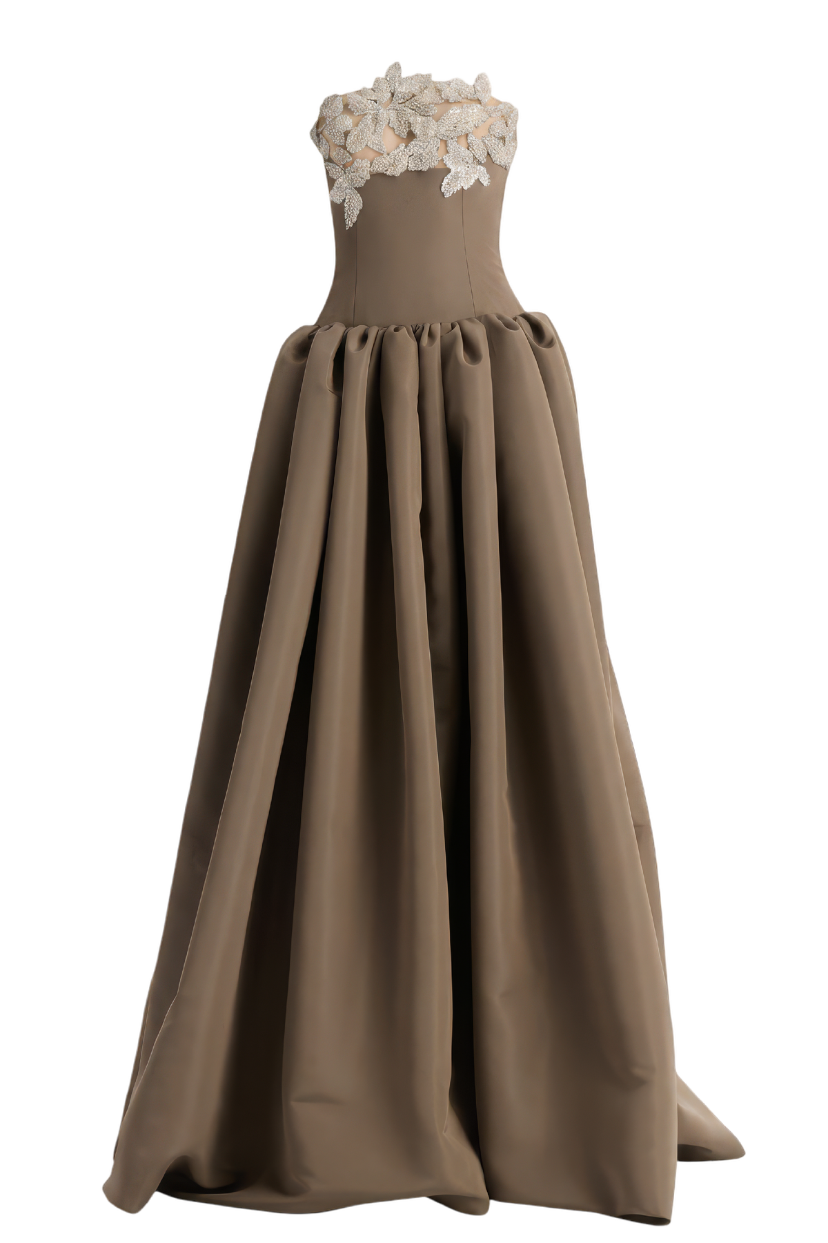 Strapless Shiny Leaves Embroidered Ball Gown