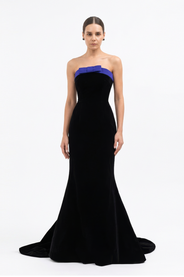 Strapless Silk Velvet Fishtail Gown