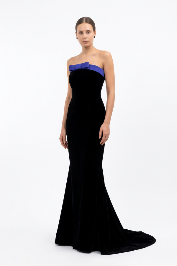 Strapless Silk Velvet Fishtail Gown