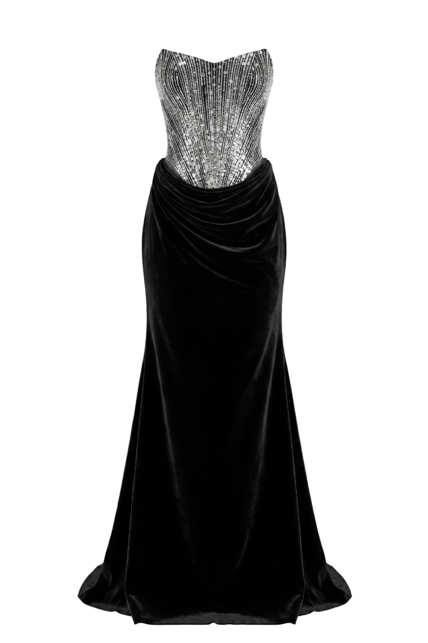 Strapless Velvet Dress with Beaded Bodice