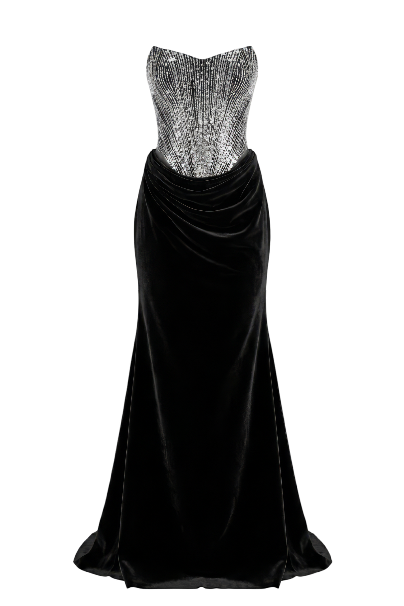 Strapless Velvet Dress with Beaded Bodice