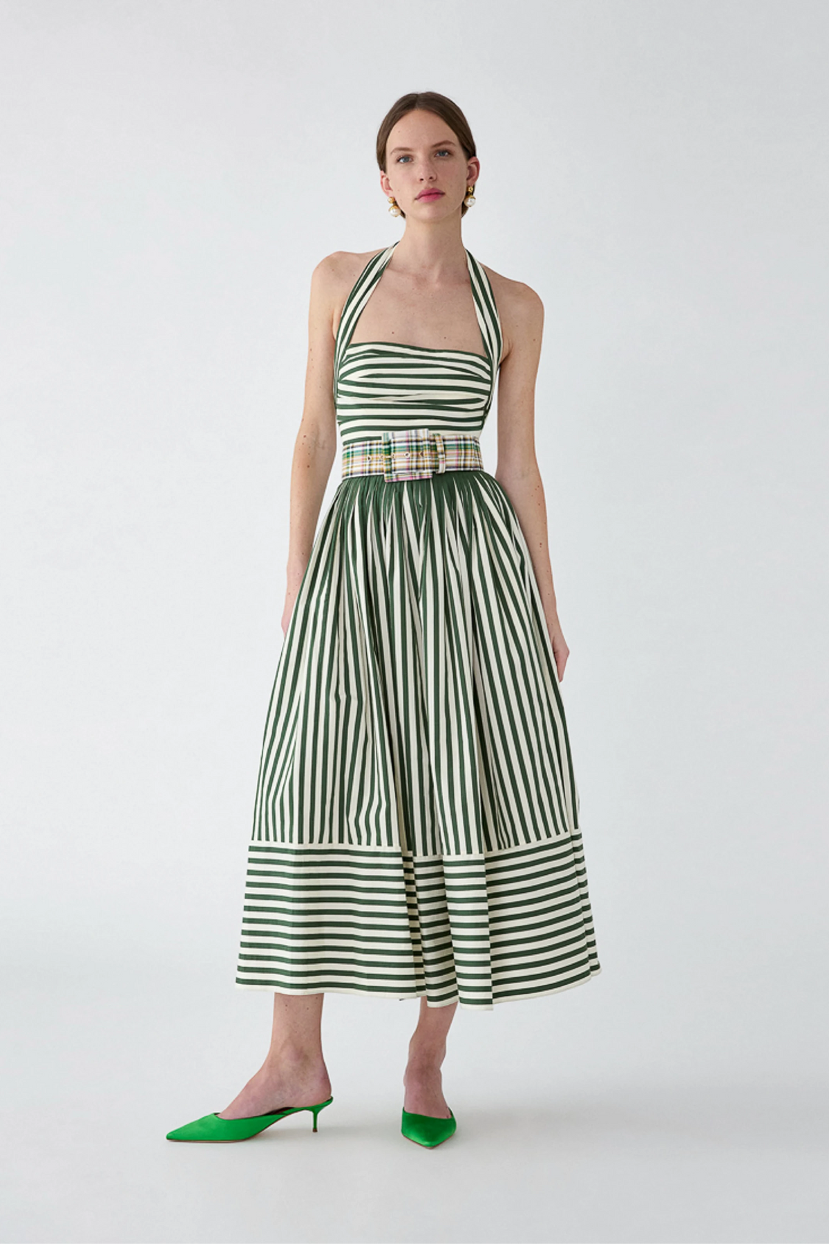 Striped Halterneck Midi Dress