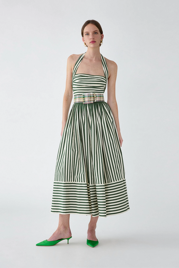 Striped Halterneck Midi Dress