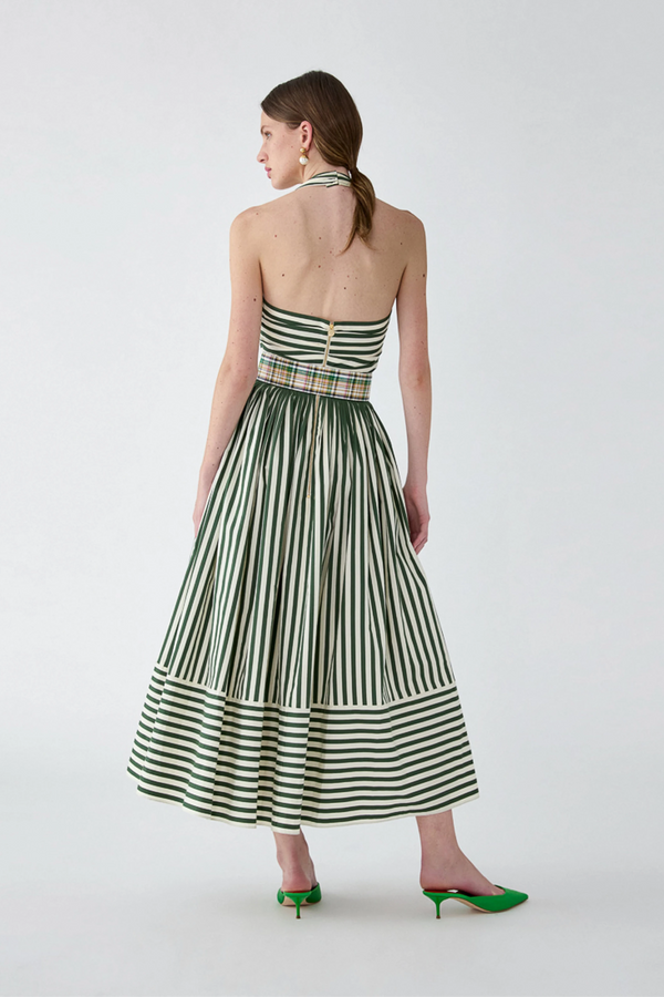 Striped Halterneck Midi Dress