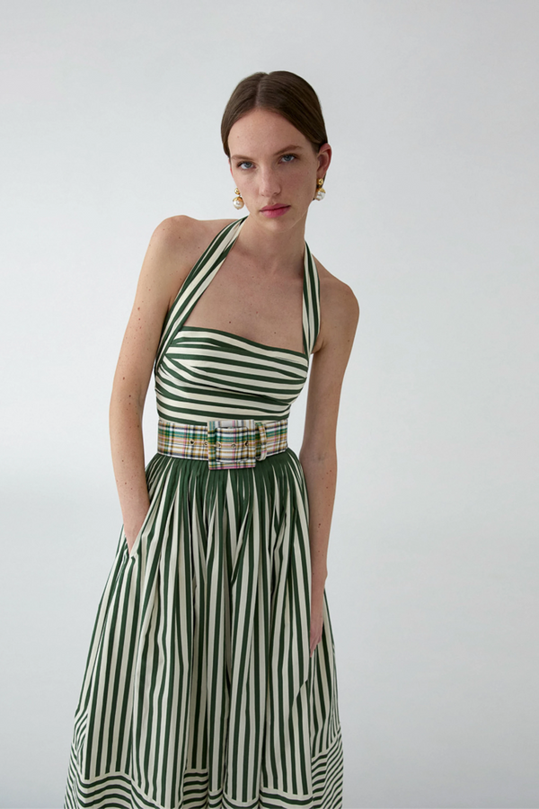 Striped Halterneck Midi Dress