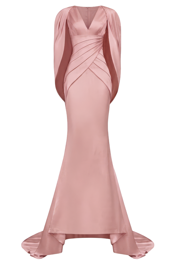 V-Neckline Pleated Mullet Silk Gown