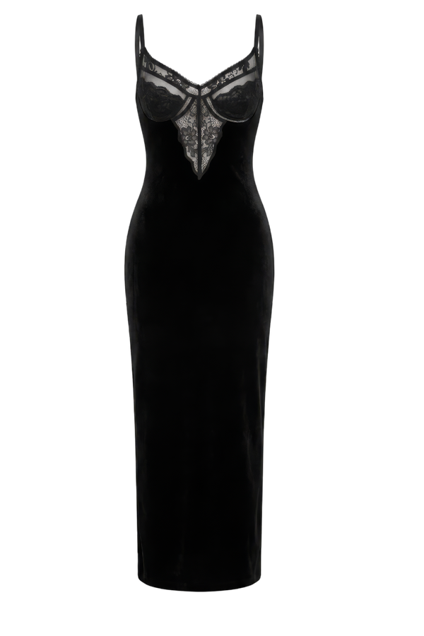 Black Velvet Strappy Midi Dress