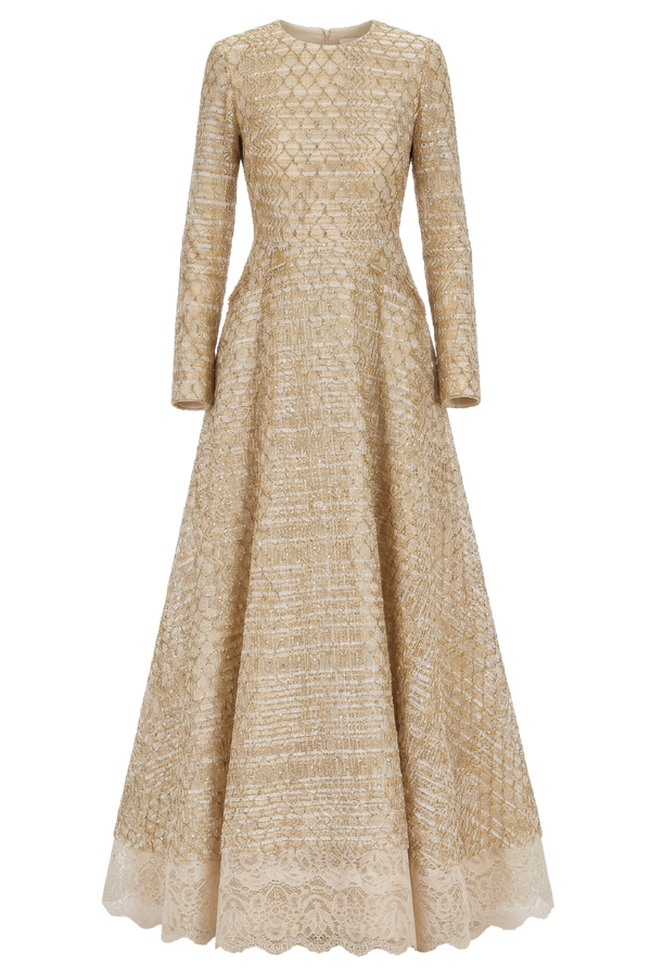 Champagne Gold Lattice & Lace Gown