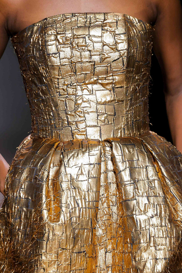 Gold Textured Strapless Maxi Dress