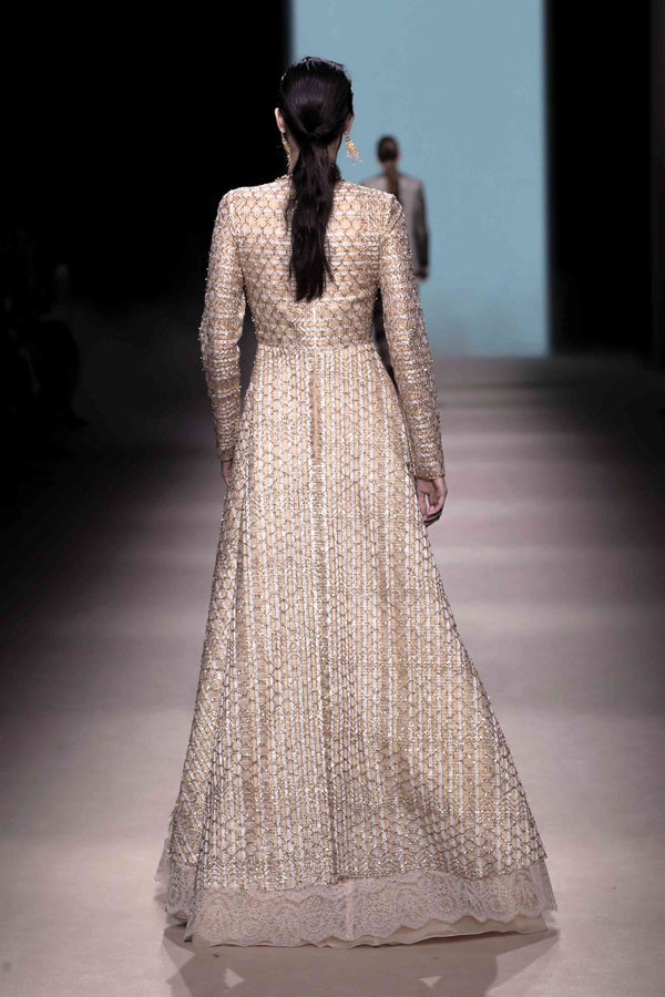 Champagne Gold Lattice & Lace Gown