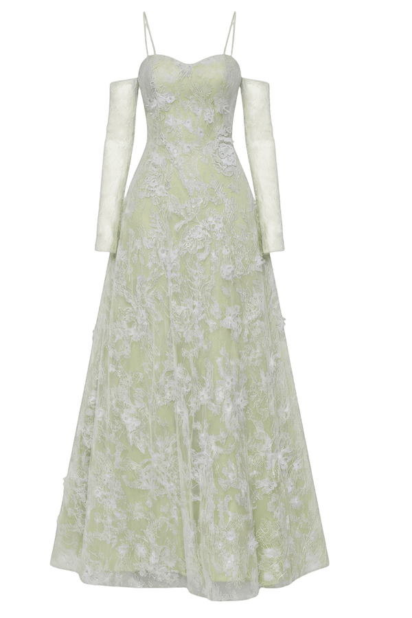 A-line Off-shoulder Long-sleeves 3D Crystal Floral Maxi - ALBOUSHIYA - district 5 - dubai - riyadh - abaya - dresses - designers - evening wear - luxury - elegance - craftsmanship - gowns - cocktail dresses - collections - georges