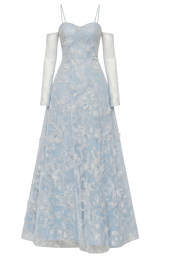 A-line Off-shoulder Long-sleeves 3D Crystal Floral Maxi - ALBOUSHIYA - district 5 - dubai - riyadh - abaya - dresses - designers - evening wear - luxury - elegance - craftsmanship - gowns - cocktail dresses - collections - georges