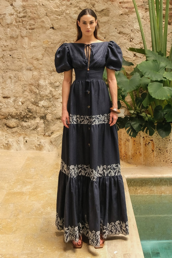 Agadir Embroidered Maxi Dress - ALBOUSHIYA - district 5 - dubai - riyadh - abaya - dresses - designers - evening wear - luxury - elegance - craftsmanship - gowns - cocktail dresses - collections - georges