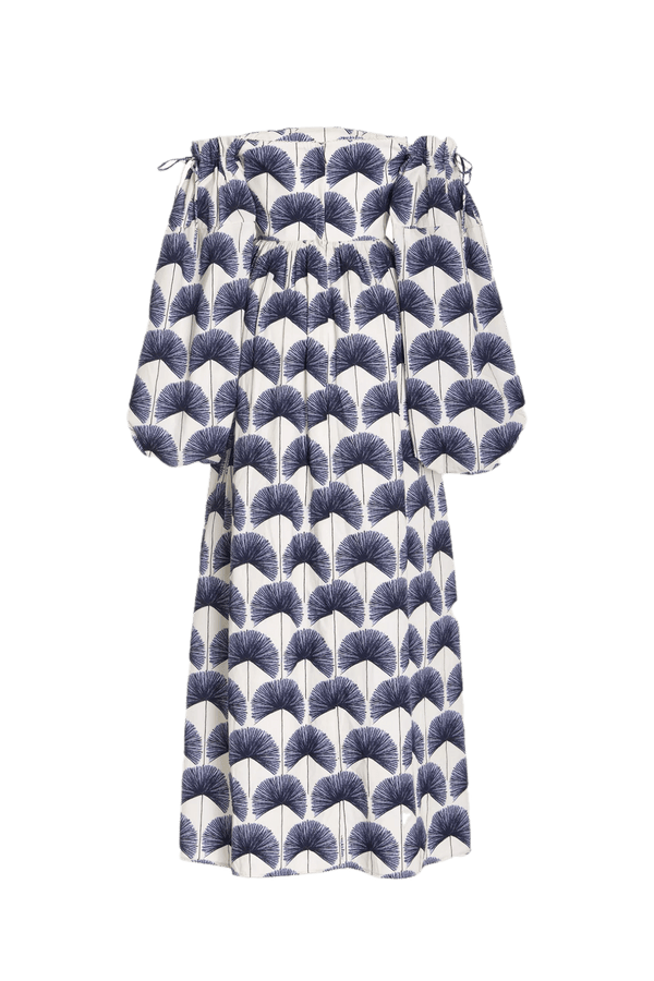 Alheli Printed Cotton Off - The - Shoulder Maxi Dress - ALBOUSHIYA - district 5 - dubai - riyadh - abaya - dresses - designers - evening wear - luxury - elegance - craftsmanship - gowns - cocktail dresses - collections - georges