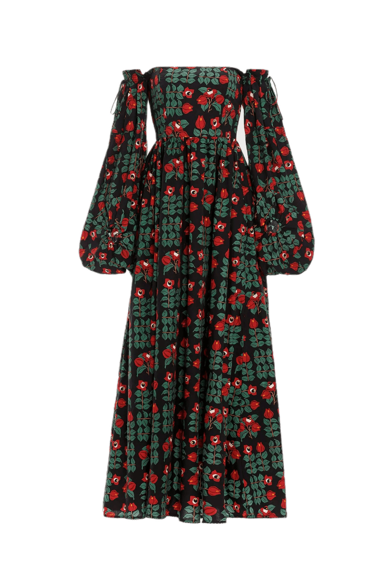 Alheli Printed Cotton Off - The - Shoulder Maxi Dress - ALBOUSHIYA - district 5 - dubai - riyadh - abaya - dresses - designers - evening wear - luxury - elegance - craftsmanship - gowns - cocktail dresses - collections - georges