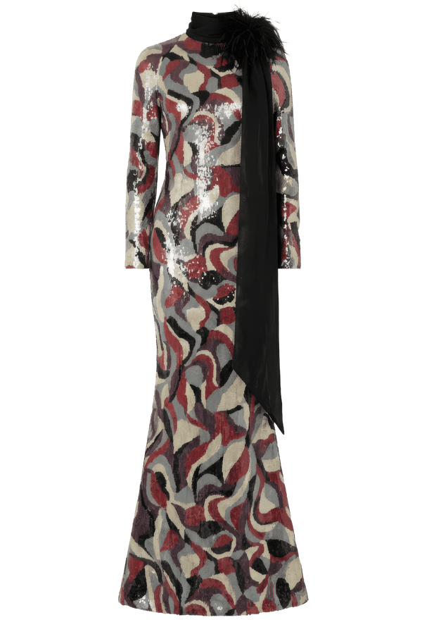 All - Sequin Abstract - Pattern Evening Gown - ALBOUSHIYA - district 5 - dubai - riyadh - abaya - dresses - designers - evening wear - luxury - elegance - craftsmanship - gowns - cocktail dresses - collections - georges