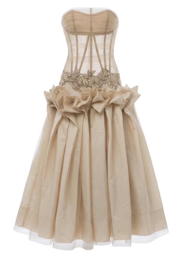 Ama Strapless Embellished Tulle Midi Dress - ALBOUSHIYA - district 5 - dubai - riyadh - abaya - dresses - designers - evening wear - luxury - elegance - craftsmanship - gowns - cocktail dresses - collections - georges