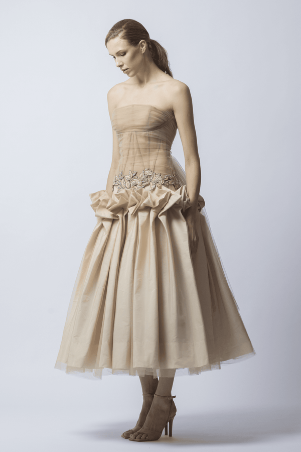 Ama Strapless Embellished Tulle Midi Dress - ALBOUSHIYA - district 5 - dubai - riyadh - abaya - dresses - designers - evening wear - luxury - elegance - craftsmanship - gowns - cocktail dresses - collections - georges