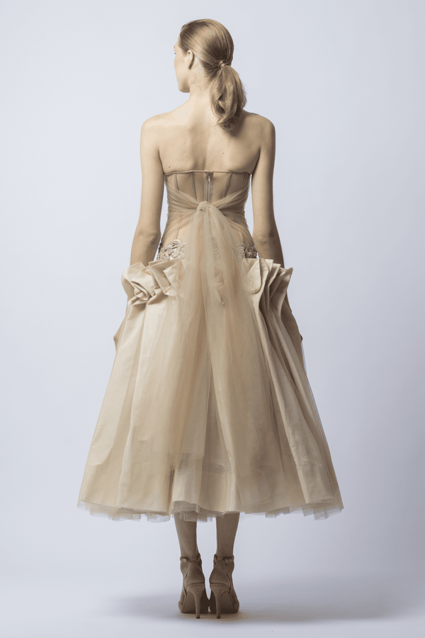Ama Strapless Embellished Tulle Midi Dress - ALBOUSHIYA - district 5 - dubai - riyadh - abaya - dresses - designers - evening wear - luxury - elegance - craftsmanship - gowns - cocktail dresses - collections - georges