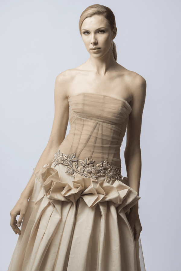 Ama Strapless Embellished Tulle Midi Dress - ALBOUSHIYA - district 5 - dubai - riyadh - abaya - dresses - designers - evening wear - luxury - elegance - craftsmanship - gowns - cocktail dresses - collections - georges