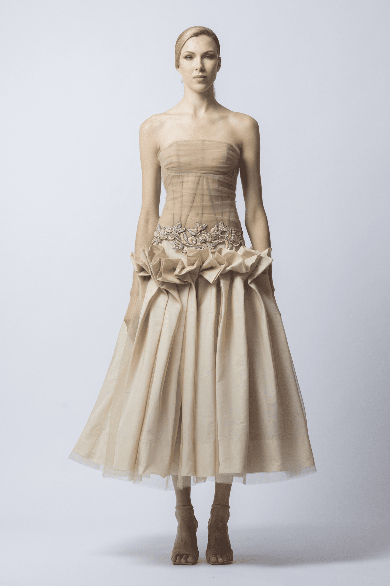 Ama Strapless Embellished Tulle Midi Dress - ALBOUSHIYA - district 5 - dubai - riyadh - abaya - dresses - designers - evening wear - luxury - elegance - craftsmanship - gowns - cocktail dresses - collections - georges