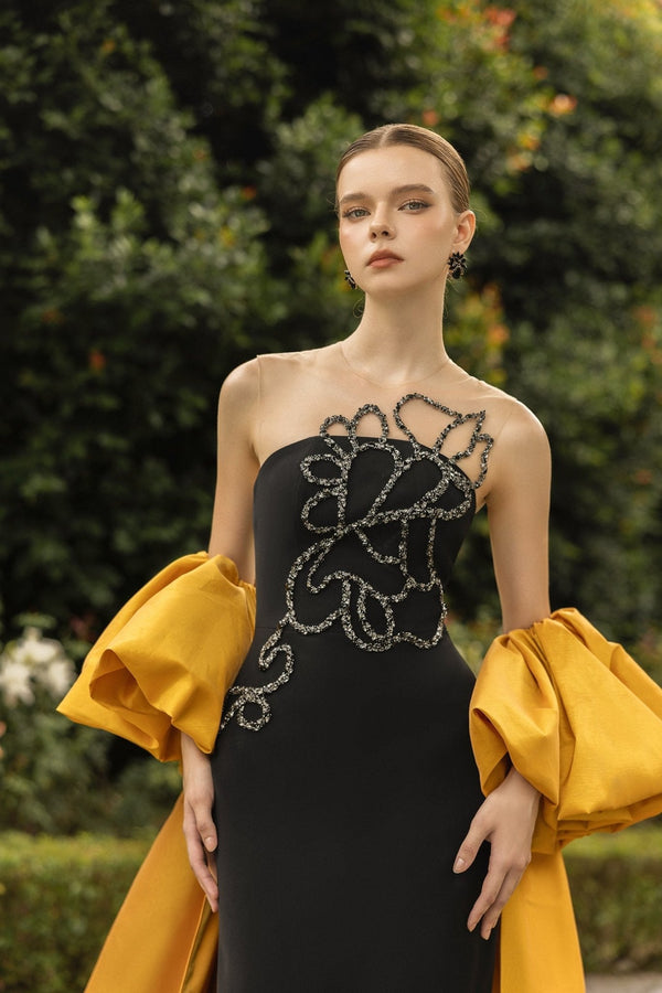 Amelie Crepe Dress - ALBOUSHIYA - district 5 - dubai - riyadh - abaya - dresses - designers - evening wear - luxury - elegance - craftsmanship - gowns - cocktail dresses - collections - georges