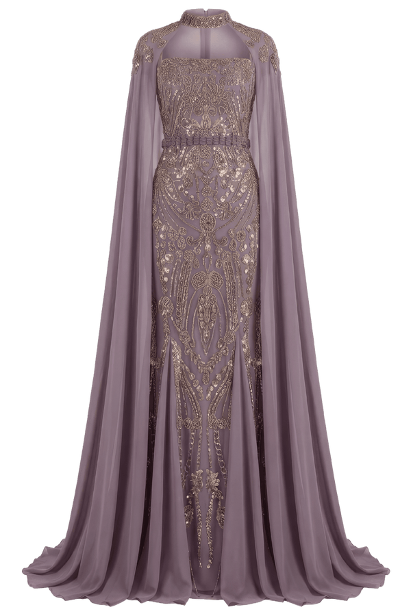 Amethyst Cape - Detail Embroidered Gown - ALBOUSHIYA - district 5 - dubai - riyadh - abaya - dresses - designers - evening wear - luxury - elegance - craftsmanship - gowns - cocktail dresses - collections - georges