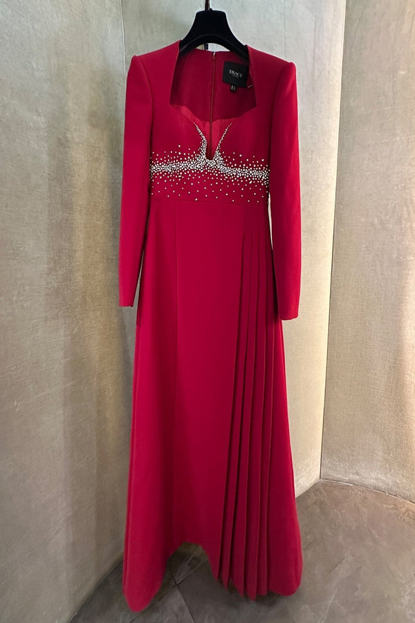 Anne Queen Neck Flared A - Line Dress - ALBOUSHIYA - district 5 - dubai - riyadh - abaya - dresses - designers - evening wear - luxury - elegance - craftsmanship - gowns - cocktail dresses - collections - georges