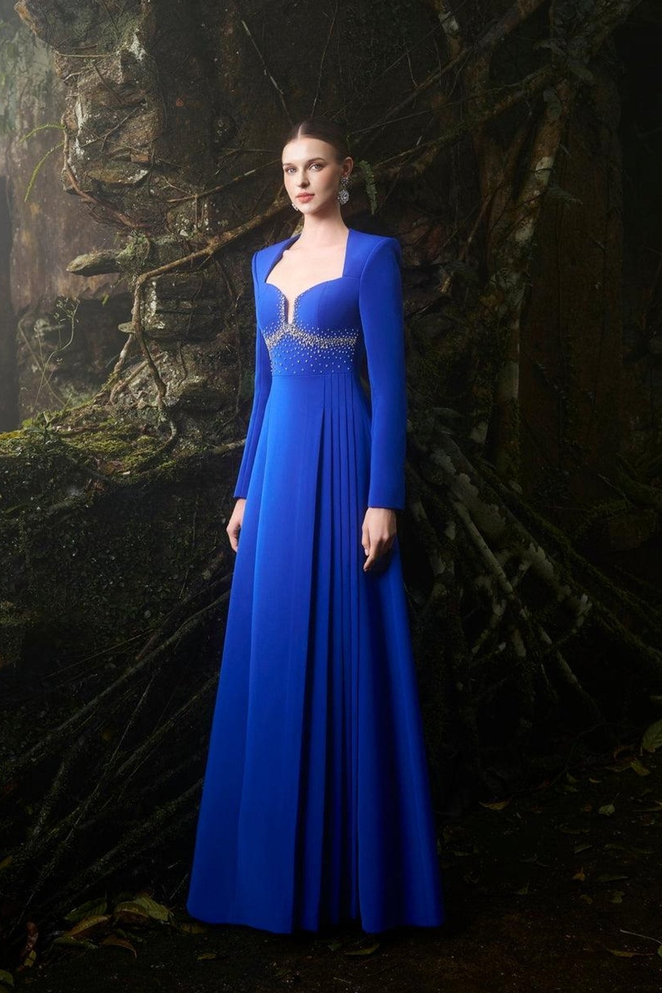 Anne Queen Neck Flared A - Line Dress - ALBOUSHIYA - district 5 - dubai - riyadh - abaya - dresses - designers - evening wear - luxury - elegance - craftsmanship - gowns - cocktail dresses - collections - georges