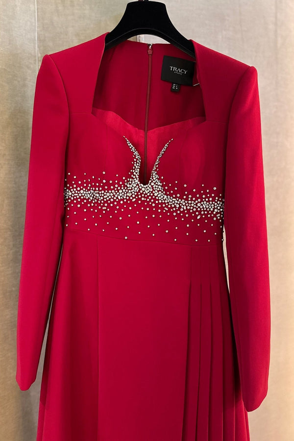 Anne Queen Neck Flared A - Line Dress - ALBOUSHIYA - district 5 - dubai - riyadh - abaya - dresses - designers - evening wear - luxury - elegance - craftsmanship - gowns - cocktail dresses - collections - georges