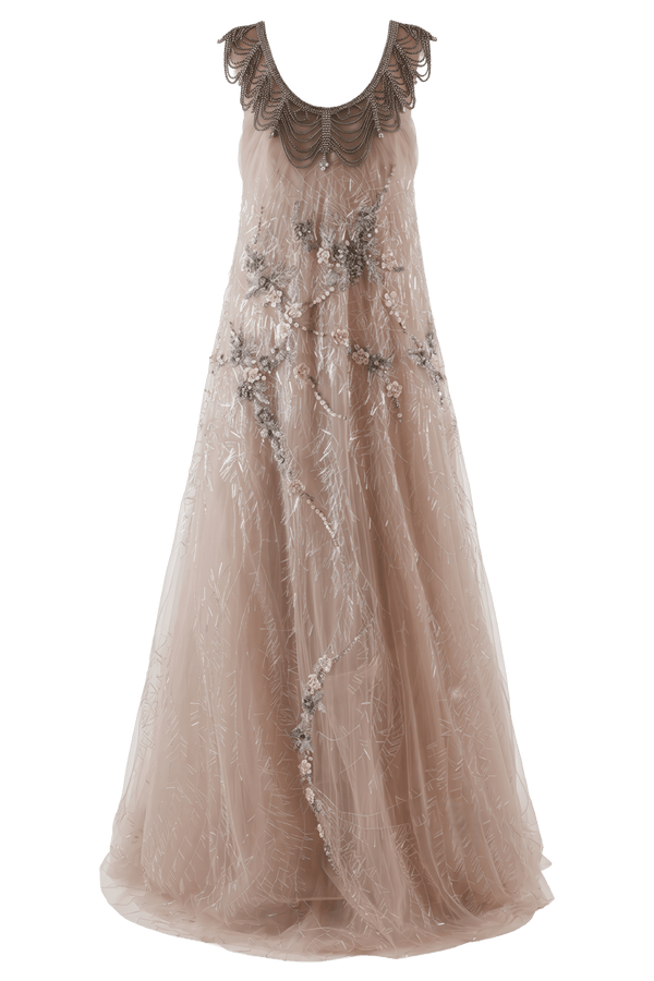 Antique Rose Gown - ALBOUSHIYA - district 5 - dubai - riyadh - abaya - dresses - designers - evening wear - luxury - elegance - craftsmanship - gowns - cocktail dresses - collections - georges