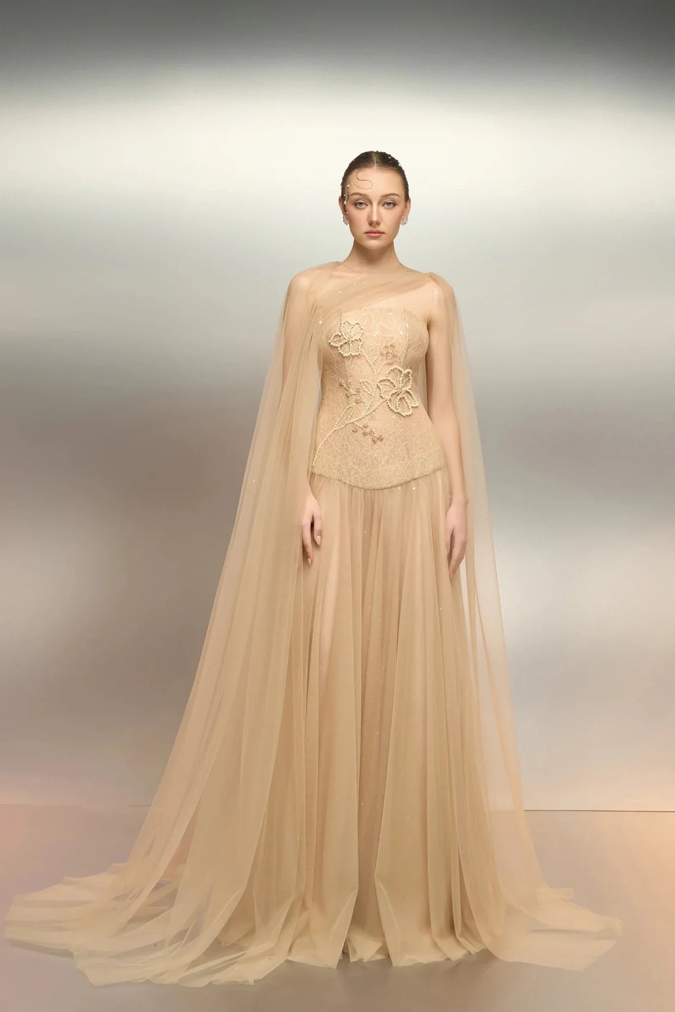 Aqahwan Tulle & Lace Dress - ALBOUSHIYA - district 5 - dubai - riyadh - abaya - dresses - designers - evening wear - luxury - elegance - craftsmanship - gowns - cocktail dresses - collections - georges