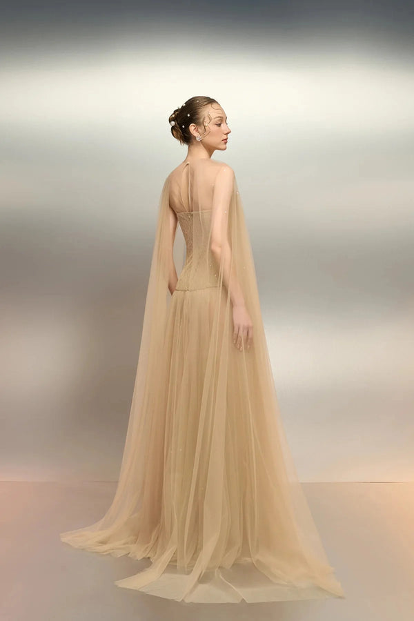 Aqahwan Tulle & Lace Dress - ALBOUSHIYA - district 5 - dubai - riyadh - abaya - dresses - designers - evening wear - luxury - elegance - craftsmanship - gowns - cocktail dresses - collections - georges