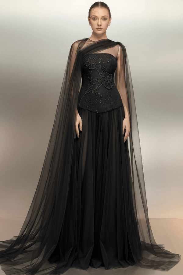 Aqahwan Tulle & Lace Dress - ALBOUSHIYA - district 5 - dubai - riyadh - abaya - dresses - designers - evening wear - luxury - elegance - craftsmanship - gowns - cocktail dresses - collections - georges
