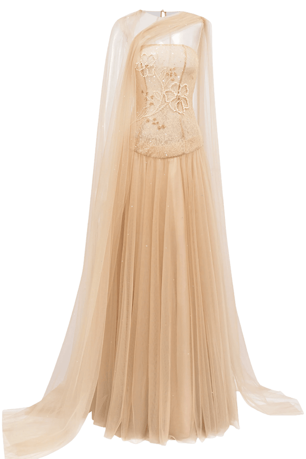 Aqahwan Tulle & Lace Dress - ALBOUSHIYA - district 5 - dubai - riyadh - abaya - dresses - designers - evening wear - luxury - elegance - craftsmanship - gowns - cocktail dresses - collections - georges