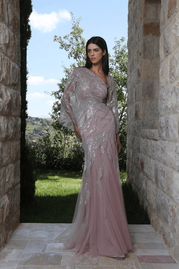Asymmetric Embellished Gown - ALBOUSHIYA - district 5 - dubai - riyadh - abaya - dresses - designers - evening wear - luxury - elegance - craftsmanship - gowns - cocktail dresses - collections - georges