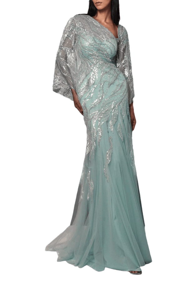 Asymmetric Embellished Gown - ALBOUSHIYA - district 5 - dubai - riyadh - abaya - dresses - designers - evening wear - luxury - elegance - craftsmanship - gowns - cocktail dresses - collections - georges