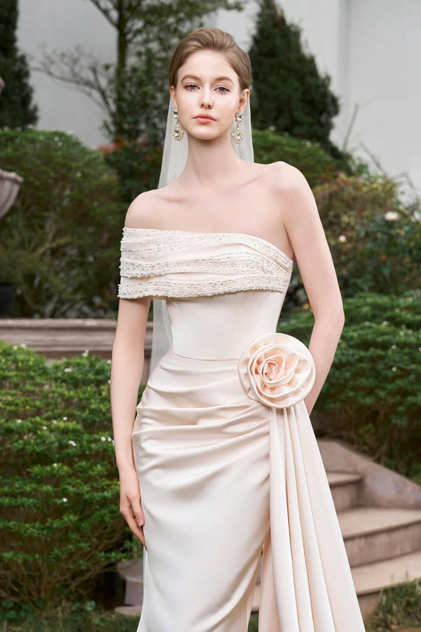 Asymmetrical Shoulder Gown With Drapped Details - ALBOUSHIYA - district 5 - dubai - riyadh - abaya - dresses - designers - evening wear - luxury - elegance - craftsmanship - gowns - cocktail dresses - collections - georges