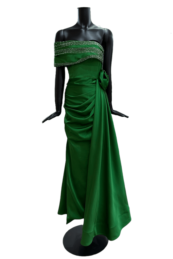 Asymmetrical Shoulder Gown With Drapped Details - ALBOUSHIYA - district 5 - dubai - riyadh - abaya - dresses - designers - evening wear - luxury - elegance - craftsmanship - gowns - cocktail dresses - collections - georges