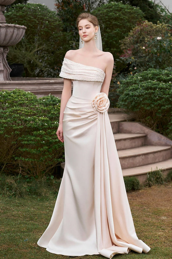 Asymmetrical Shoulder Gown With Drapped Details - ALBOUSHIYA - district 5 - dubai - riyadh - abaya - dresses - designers - evening wear - luxury - elegance - craftsmanship - gowns - cocktail dresses - collections - georges