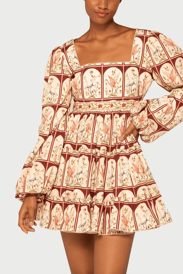 Avena Printed Cotton Mini Dress - ALBOUSHIYA - district 5 - dubai - riyadh - abaya - dresses - designers - evening wear - luxury - elegance - craftsmanship - gowns - cocktail dresses - collections - georges