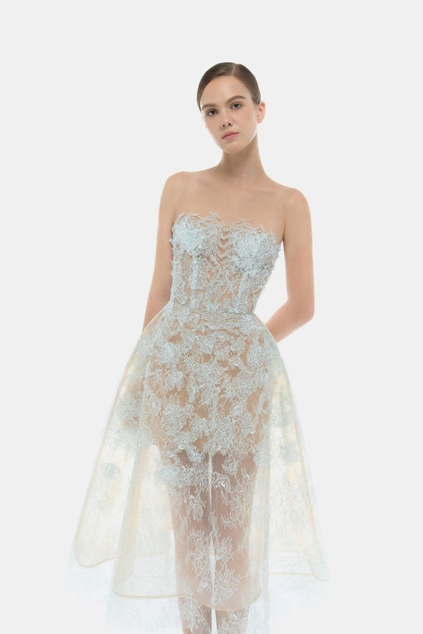 Baby Blue Beaded Lace Dress - ALBOUSHIYA - district 5 - dubai - riyadh - abaya - dresses - designers - evening wear - luxury - elegance - craftsmanship - gowns - cocktail dresses - collections - georges