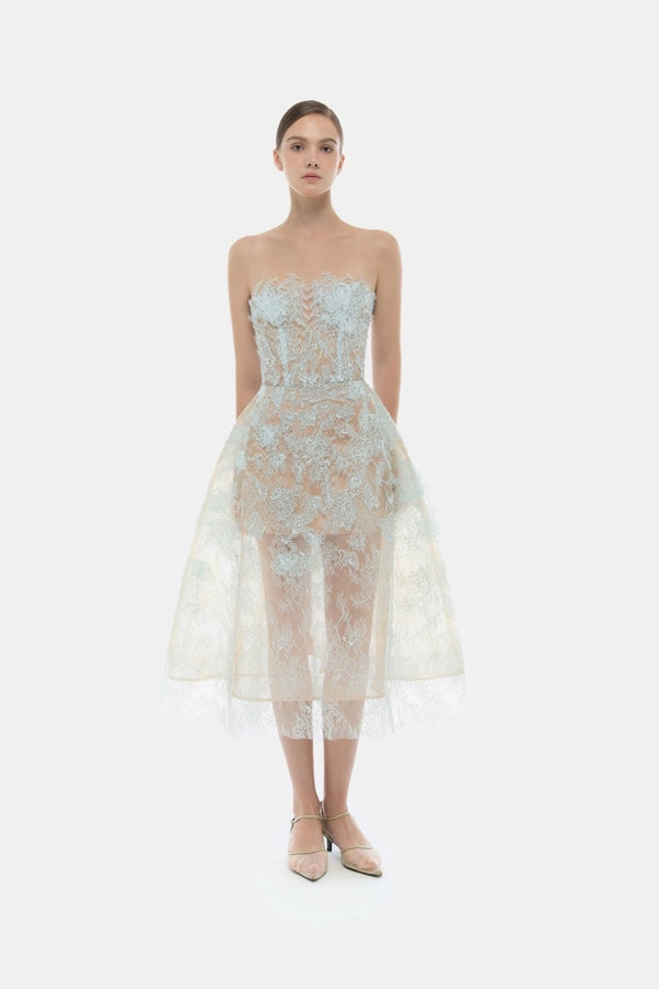Baby Blue Beaded Lace Dress - ALBOUSHIYA - district 5 - dubai - riyadh - abaya - dresses - designers - evening wear - luxury - elegance - craftsmanship - gowns - cocktail dresses - collections - georges
