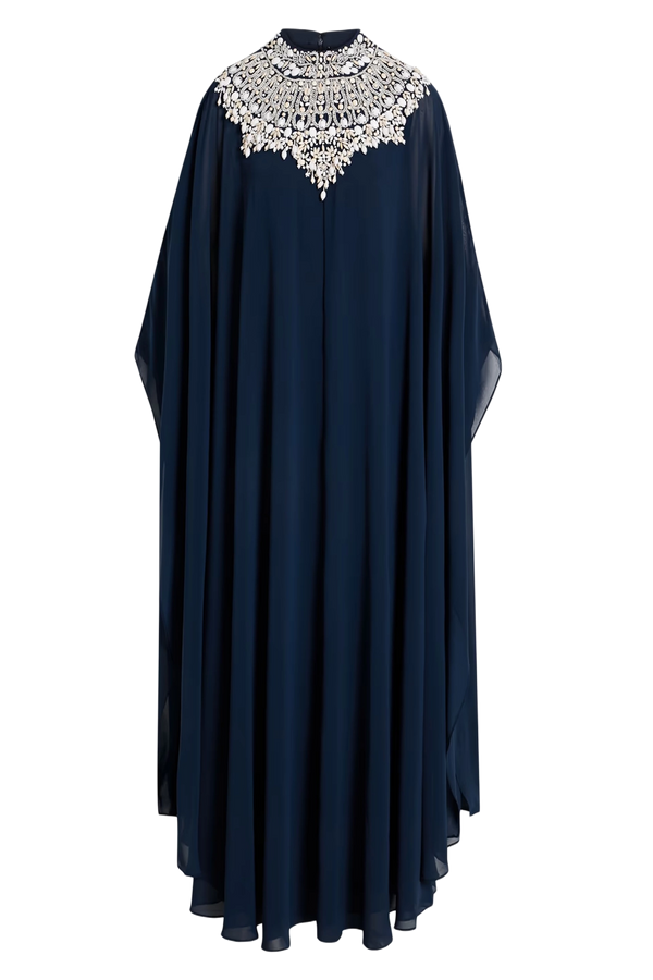 Beaded Yoke Georgette Caftan Gown