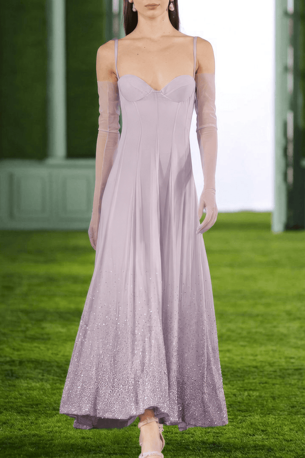 Beaded Crystallized Georgette Dress - ALBOUSHIYA - district 5 - dubai - riyadh - abaya - dresses - designers - evening wear - luxury - elegance - craftsmanship - gowns - cocktail dresses - collections - georges