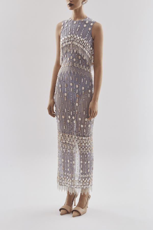 Beaded Midi Dress - ALBOUSHIYA - district 5 - dubai - riyadh - abaya - dresses - designers - evening wear - luxury - elegance - craftsmanship - gowns - cocktail dresses - collections - georges
