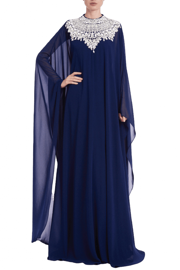 Beaded Yoke Georgette Caftan Gown - ALBOUSHIYA - district 5 - dubai - riyadh - abaya - dresses - designers - evening wear - luxury - elegance - craftsmanship - gowns - cocktail dresses - collections - georges