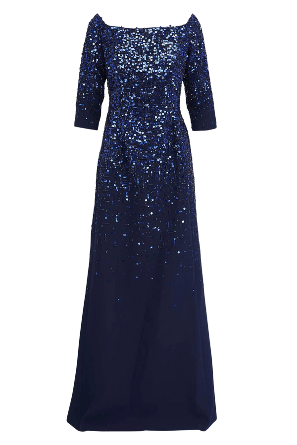 Midnight Off-The-Shoulder Embellished Flare Gown