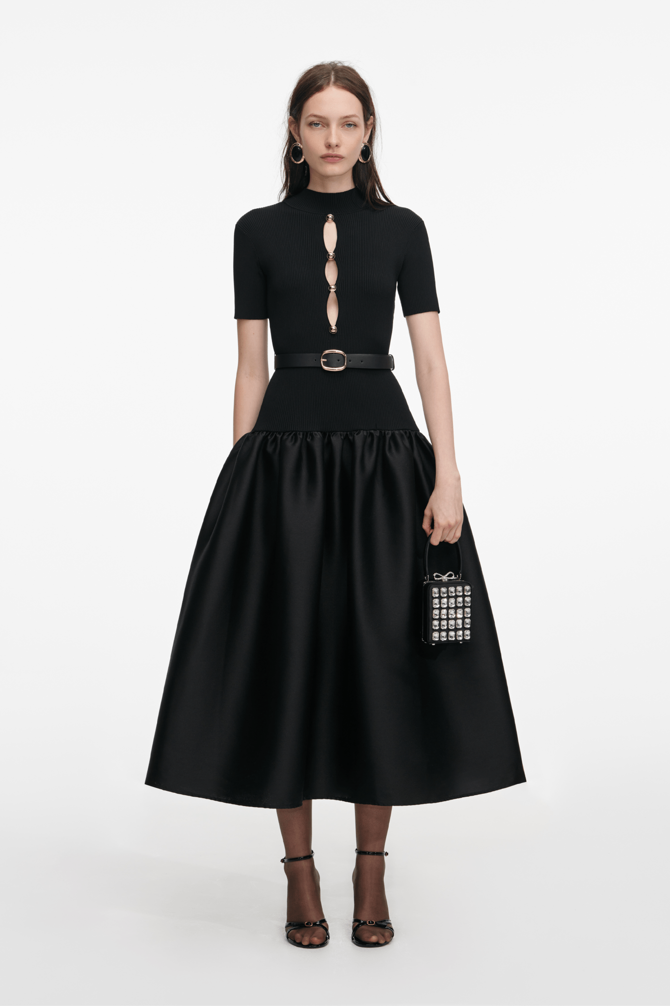 Black Knit Taffeta Midi Dress - ALBOUSHIYA - district 5 - dubai - riyadh - abaya - dresses - designers - evening wear - luxury - elegance - craftsmanship - gowns - cocktail dresses - collections - georges