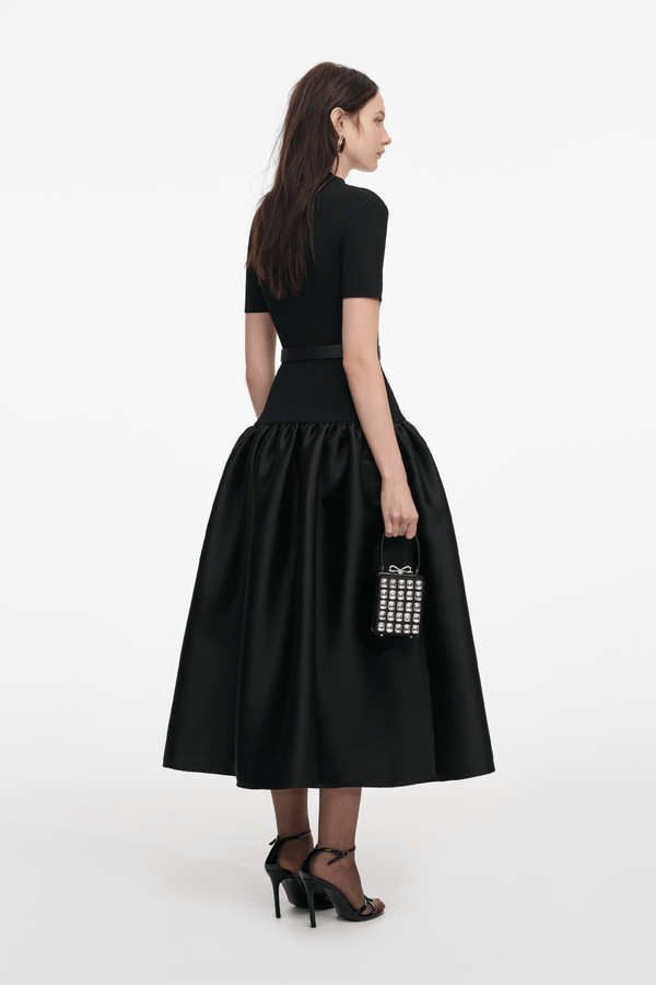 Black Knit Taffeta Midi Dress - ALBOUSHIYA - district 5 - dubai - riyadh - abaya - dresses - designers - evening wear - luxury - elegance - craftsmanship - gowns - cocktail dresses - collections - georges